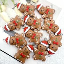 5/10pcs Christmas Hat Men's Gingerbread Man Charm Resin Pendant - Cartoon Christmas Decoration - Gingerbread Man Cookie Design, With Hanging Hole - Suitable For DIY Jewelry, Earrings, Necklaces, Keychains And Bag Charms, Holiday Decoration - Pendants - View 6