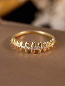 Set Kotak Hadiah Cincin Berbentuk Tulang Ikan Zirkonia Kubik Mengkilap, Berkualitas Tinggi, Tidak Luntur, Hipoalergenik, Cocok untuk Pemakaian Sehari-hari Wanita, Pesta, dan Hadiah Liburan - Emas - View 15