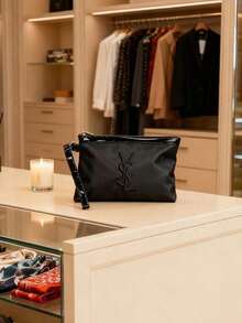 Yves Saint Laurent 經典女款化妝包，奢華化妝品收納包，便攜黑色旅行盥洗包，女款日常必需化妝收納包，高端女款禮品，適合度假、商務出差、日常通勤、購物、約會，優雅女款美容用品收納包，時尚生日、週年、節日禮物 - 黑色 - 查看 2