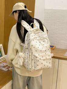 Dedoo Backpack School Bag Floral Pattern MultiCompartment Zipper Side Buckle Large Capacity Lightweight Back To School Campus Travel For Teen Girls Students - Beige - View 8