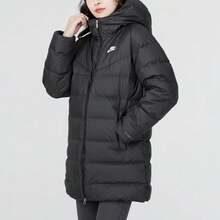 Nike Comfortable Casual Versatile Logo Print Stand Collar Hooded Down Jacket For Women - Black - View 4