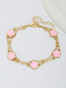 1pc Sweet Fashionable Popular Five-Petal Flower Decor Double Layer Chain Anklet, Girls Summer Beach Party Vacation Holiday Jewelry, Street Outdoor Daily Decoration, Friend Birthday Gift - one-size - View 4
