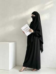 2件組 穆斯林女裝 寬鬆舒適祈禱頭巾 Khimar + 長袍 Abaya，適合女性日常穿著與祈禱，四季皆宜 - 彩色 - 查看 32
