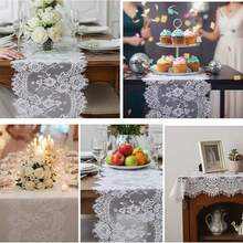 5pcs White Lace Table Runner, 14 X 120 Inch Country Vintage Floral Embroidered Tablecloth, Suitable For Wedding, Bride, Thanksgiving, Christmas, Baby Shower Party, Bohemian Style Lace Tablecloth Home Decor - 5pcs White Lace Trim - View 9