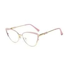 1 Pair Cat Eye Metal Fashion Rhinestone Decor Clear Lens Glasses - Gold - View 9
