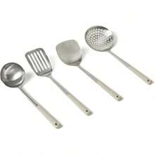 Juego de 4 cucharas de cocina de acero inoxidable, mango de agarre suave, aptas para lavavajillas, color gris lino. - Gris lino - Ver 1
