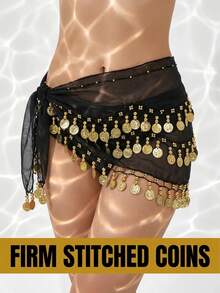 128pcs Coin Music Festival Waist Chain, Belly Dance Hip Scarf, Soft Belly Dance Skirt, Sequin Skirt, Suitable For Star Performance, Ballet Stage Performance, Bohemian Style, Halloween Women's Outfit, Party Carnival Nightlife Beach Wear Accessory - Multicolor - View 4
