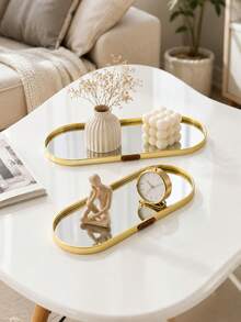 Luxury Gold Mirror Glass Vanity Tray, Nordic Aluminum Alloy Frame Storage Tray, Suitable For Perfume, Jewelry, Skincare, Cosmetics, Bathroom And Vanity Decor - Multicolor - View 4
