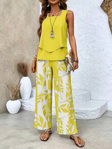 Conjunto Elegante de Cardigán y Pantalón en Color Sólido - Albaricoque - Ver 3