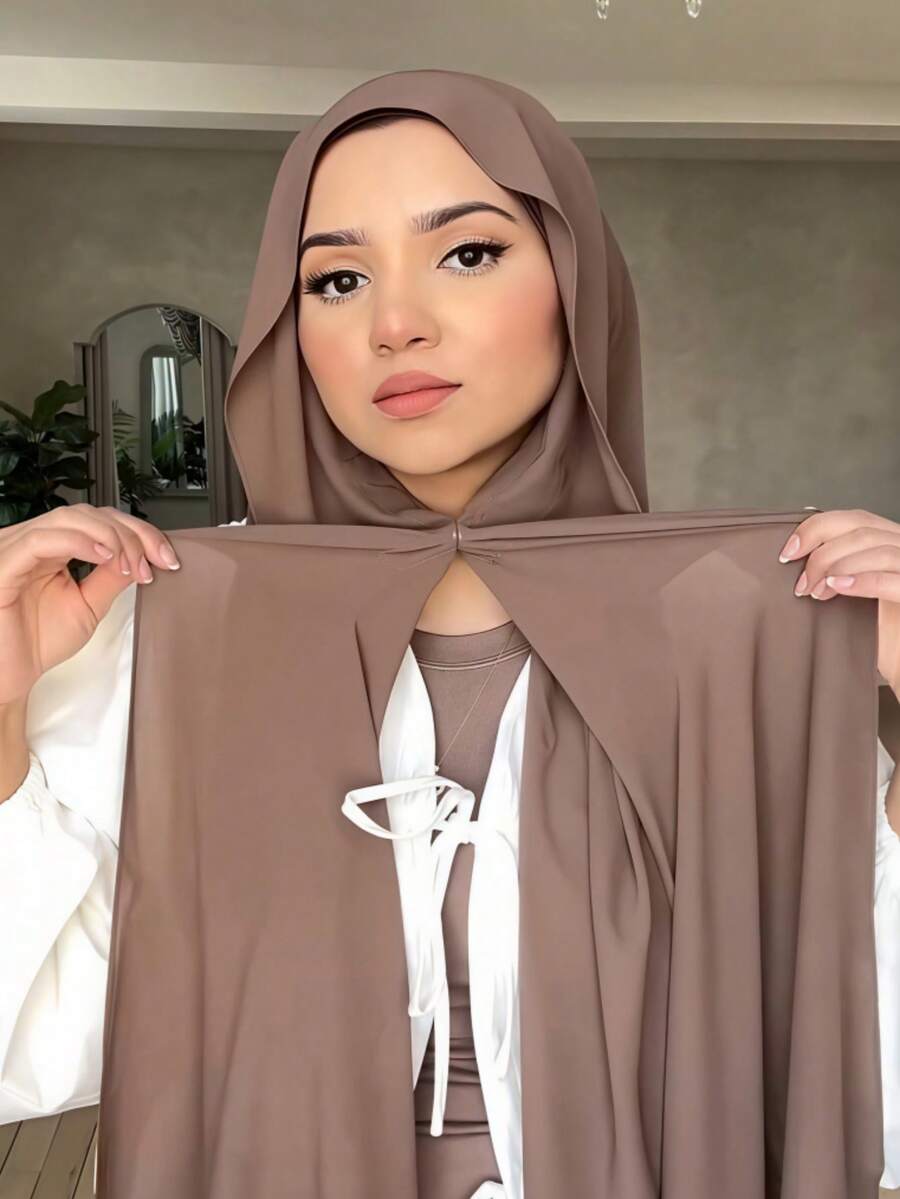1 Peça Hijab Instantâneo com Fivela Magnética, Lenço de Chiffon e Tecido de Malha Jersey Premium, Touca Interna 3 em 1, Tecido de Chiffon Macio e Sedoso, Confortável e Respirável, Adequado para Uso Diário com Abaya, Festivais, Passeios, Oração e Culto