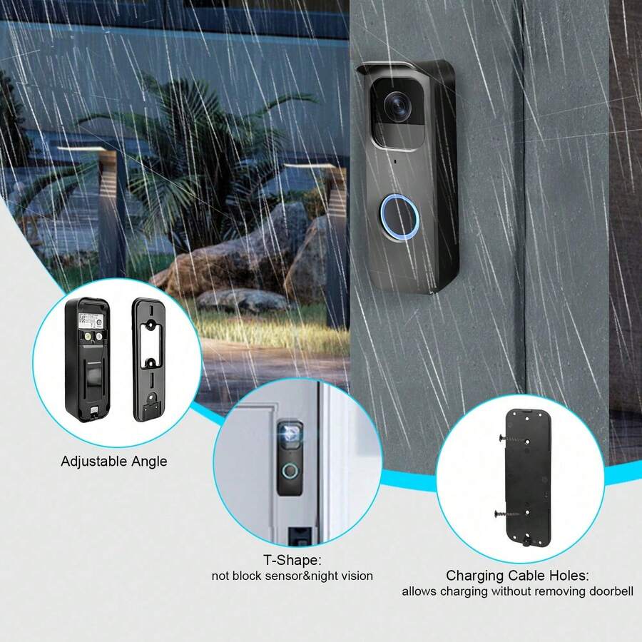 Anti-Theft Video Doorbell Mount For Blink, Waterproof No-Drill Protective Cover Security Bracket, Renter-Friendly Doorbell Camera Holder - View 1
