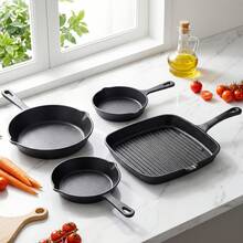 LOVEWE 4Pcs Flat Cast Iron Steak Skillet Pack, Non-Stick Coating, Anti-Splashing Oil Spout Design, Oven Usable Cookware Set, Multipurpose Pan For Camping, Picnic And Holiday Meals - View 2