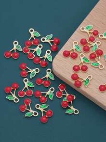 20pcs 3D Cherry Nail Charms - Red And Pink Crystal Nail Gems With Green Leaves, Aluminum Alloy Fruit Nail Art Supplies For Manicure, Nail Jewelry, Nail Art - Red - View 6
