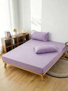 Camel Color Brushed Skin-Friendly Soft Comfortable 3 PiecesBed Sheet Set - Violet Purple - View 6