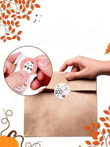 500/5pcs Pink Halloween Sticker Roll, Ghost And Pumpkin Stickers, Suitable For Water Bottles, Laptops, DIY Crafts Stickers, Self-Adhesive Vinyl Stickers, Party Decoration, Beautiful Sticker Roll, Self-Adhesive Seals, Suitable For Scrapbooking, Cards, Envelopes, Handmade Gifts, Party Supplies And Decorative Stickers - Multicolor - View 9