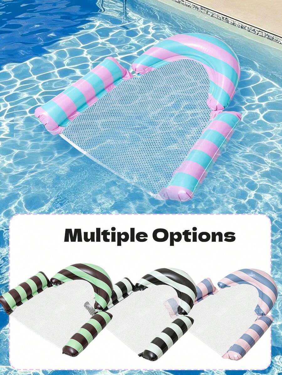 Striped Inflatable Pool Float Chair, Breathable Mesh Water Hammock Lounge, With Support Air Cushion, Ergonomic Adult Pool Float, Suitable For Summer Pool Party, Beach, Lake Sunbathing - 彩色 - 查看 1