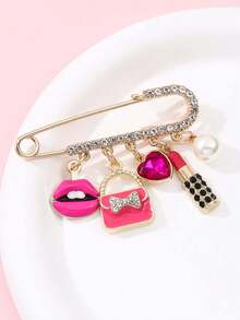 1pc Luxury Rhinestone Makeup Theme Brooch, Lipstick Handbag High Heel Pendant Pin, Versatile Anti-Exposure Clothing Accessory, Niche Exquisite Women's Brooch Gift - Multicolor - View 7
