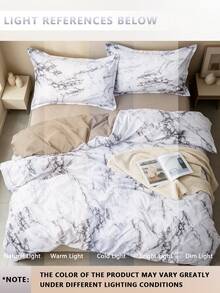 3pcs Rock/Marble Pattern Duvet Cover Set, Purple/Grey Optional, Set Includes: 1 Duvet Cover With 4 Corner Ties And Zipper + 2 Pairs Of Pillowcases Without Pillow Inserts, Suitable For Travel And Home Use, Full Size Set - Light Grey - View 5