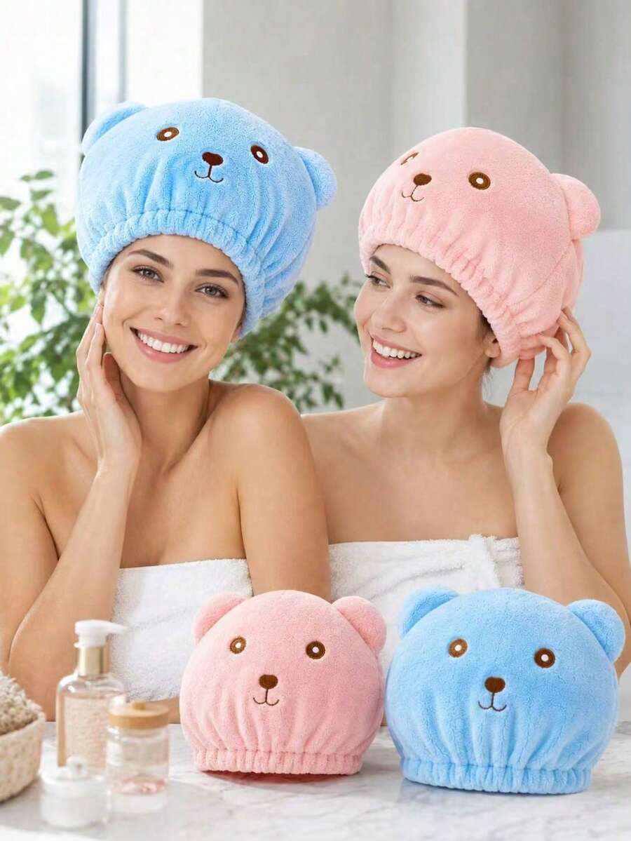 5/3/2pcs Cute Bear Shaped Super Absorbent Quick Dry Towel Cap, Soft Fluffy Hair Cap, Suitable For Washing Hair And Showering, Summer Essential, Reusable, Suitable For Women And Girls, Suitable For Bathroom, Swimming Pool, Beach And Travel - Thickened version - View 1