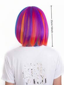 Rainbow Gradient Bob Wig With Bangs, Colorful Design For Festival, Party, Anime Convention, Cosplay, Funny And Eye-Catching Atmosphere Costume Headwear - View 8
