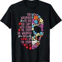 Colorful Flower Skull Inspirational T-Shirt - Black - View 11