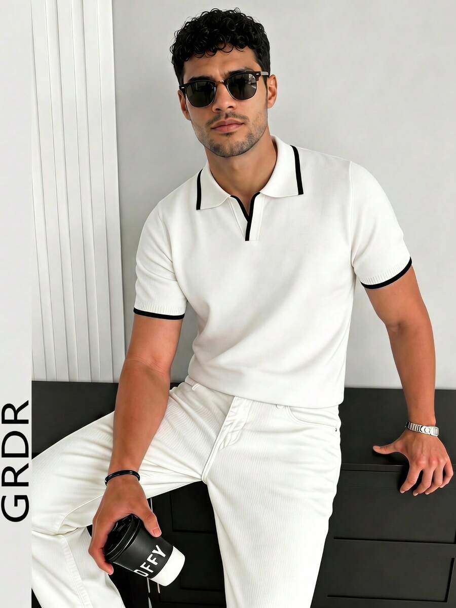 GRDR 男士夏季條紋休閒針織薄款短袖 T-shirt 上衣－極簡時尚舒適穿搭