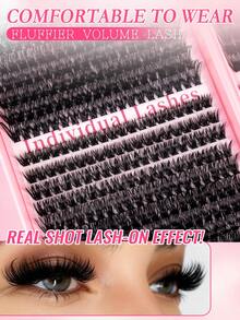 MEM 720pcs Fluffy Single Cluster False Eyelashes Book, Mixed Length Fine & Thick Stem Lashes, Mixed Density, Soft Reusable Comfortable Set, Includes Glue, Remover And Tweezers, Suitable For Beginners To Create Cat Eye And Round Eye Looks - 黑色 - 查看 3