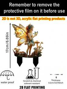 2D Flat, 1pc Summer Winged Fairy Holding Butterfly Mushroom Girl, Outdoor Decor, Garden Decor (17cm/6.69inch) Fairy Garden, Mushroom Decor Garden Statue Outdoor Home Decor, Yard Decor, Lawn Decor, Patio Decor, Gardening Supplies, Back To School, Thanksgiving, Suitable For 11 Seasons, Acrylic Print, Wedding Season Decor, Perfect Gift For Family And Friends - Butterfly Fairy Ground Plant - View 4