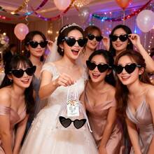 32/24/16/4件組 白色/黑色/粉色心形眼鏡套組，婚禮派對禮物，花卉感謝卡，附歐根紗袋眼鏡，新娘伴娘套組 - 彩色 - 查看 6