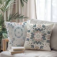 4pcs Morandi Color Symmetrical Floral Pattern Throw Pillow Covers, Single-Sided Print, Plaid And Striped Background Strawberry Pattern, 45*45cm Peach Skin Velvet Throw Pillow Covers, Suitable For Living Room, Home Decor, Living Room Sofa Decorative Throw Pillow Covers, Pillow Insert Not Included - Multicolor - View 8
