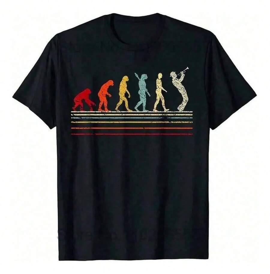 Black T-Shirt - Retro Jazz Evolution Trumpet T-Shirts, Rop - Black T-Shirt - Black - View 1