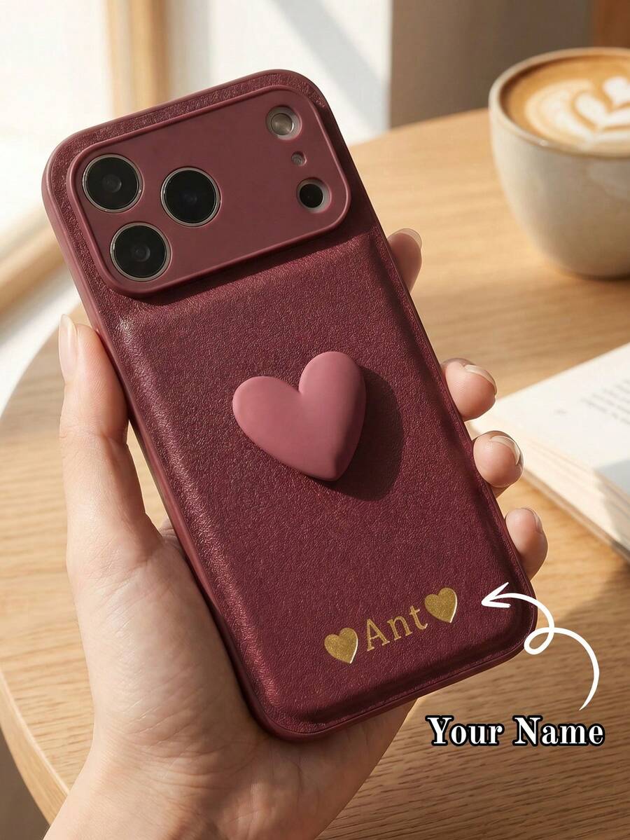 客製化手機殼，相容 iPhone 17 16 15 14 13 12 11 Pro Max 17 Air 16 15 14 Plus，適用於 S25 S24 S23 S22 S21 Ultra Plus S23 S21 S20 FE A55 A54 A53 A52 A51 A35 A34 A33 A32 A23 A21S A15 A14 A13 A12 A03 5G 4G，保護殼，INS 風格，韓系奢華 PU 皮革，個性化首字母姓名，3D DIY，金色刻字，情人節/節日禮物送給愛人、朋友、家人或自己