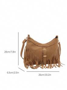 New Solid Color Fashion Personalized Tassel Women's Bag, Large Capacity Shoulder Crossbody Bucket Bag - Khaki - View 5
