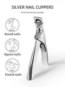 1pc Silver Stainless Steel U-Shaped Artificial Nail Clipper, Suitable For Acrylic Crystal Gel Fake Nail Extension, Salon And Home Manicure Trimming Styling Tool, Independent Packaging, For Adult Use Only - Silver - View 1