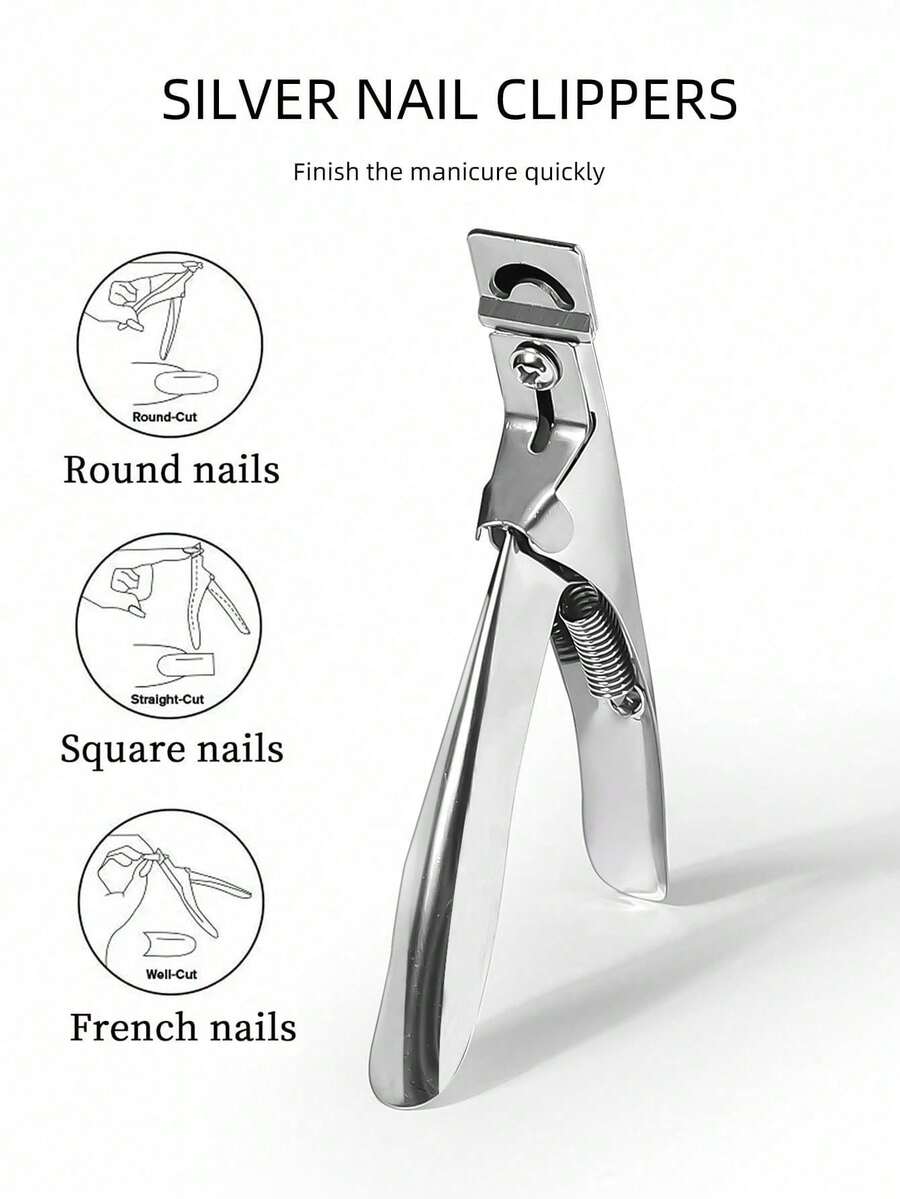 1pc Silver Stainless Steel U-Shaped Artificial Nail Clipper, Suitable For Acrylic Crystal Gel Fake Nail Extension, Salon And Home Manicure Trimming Styling Tool, Independent Packaging, For Adult Use Only - Silver - View 1