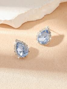 1 Pair Vintage Teardrop Elegant Sparkling Rhinestone Stud Earrings, Women's - Baby Blue - View 2