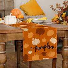 1 pieza Mantel de calabaza naranja, óxido y blanco de otoño, decoración de mesa de cocina y comedor de temporada de otoño, decoración de fiesta de Acción de Gracias para el hogar - Naranja - Ver 6