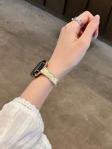 1pc Women's High-End Diamond Inlaid Metal Watch Band, Suitable For 38/40/41/42/44/45/46/49mm Ultra/SE/Series 10/9/8/7/6/5/4/3/2/1 - Gold - View 7