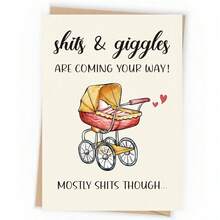 Funny Baby Stroller-Themed Greeting Card - A Humorous Card With "Poop, Pee, And Poop" Jokes For New Parents. A Playful Greeting Card For Welcoming The Baby. - View 1