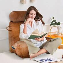 Adult Reading Pillow With Arms, Back Support Cushion For Bed, Detachable Washable Cover With Pocket, Ideal For Reading & Relaxing - Coffee Brown - View 9