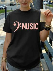 Camiseta negra de mujer con estampado musical, de algodón premium, estilo hip-hop urbano, cómoda, resistente y con un dise?o gráfico único. - Negro - Ver 1