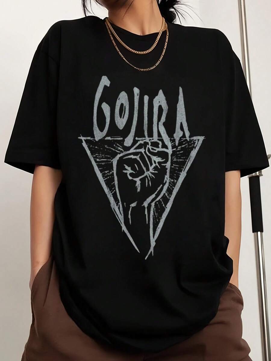 Gojirass Power Fist T-Shirt Retro-Printed Fashionable T-Shirts For Men And Women, Fan Merch - 黑色 - 查看 1