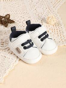 1 Pair Newborn Boy Colorblock PU Flat Anti-Kick Casual Versatile Cute Infant Sneakers Suitable For Spring And Autumn - White - View 4