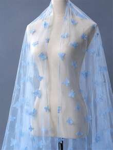 HHMC 50cm / 1yd / 3yd / 5yd Soft Sky Blue Transparent Tulle Fabric – 3D Hollow Butterfly Embroidery All-Over Pattern – Lightweight Breathable Semi-Transparent Mesh Texture – Suitable For Fairy Layered Sun Dresses, Baptism Ceremony Decor - 1 - View 5