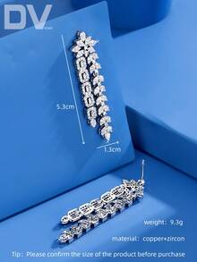 DV JEWELRY 1對人造立方鋯石白金電鍍奢華吊墜耳環，優雅女性珠寶，適合約會、婚禮、派對、週年紀念，附禮盒 - 銀色 - 查看 7