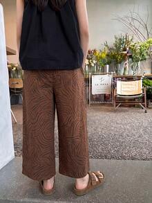 1pc Girls Toddler New Fashion Black Streamline Pattern Retro Straight Leg Pants, Versatile Casual Daily Wear - Brown - View 2