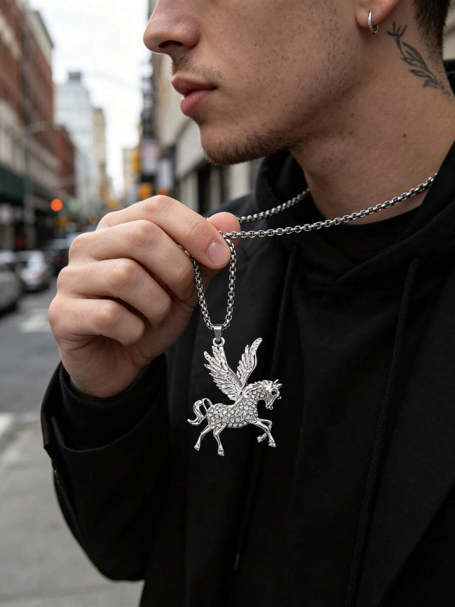 1pc Fashionable European & American Luxurious Creative Versatile Personalized Cartoon Shaped Necklace Pendant, Suitable For Men's Daily And Party Wear - Silver - View 1