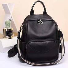 Mochila de mujer hecha de cuero vacuno de primera calidad, nuevo modelo 2026, bolso de hombro casual y versátil, bolso de mujer de cuero genuino a la moda 8022. - Negro [En stock] - Ver 2