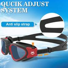 WIN.MAX Adult Polarized Swimming Goggles With Red & Black Frame, Smoke Lens, High Definition, Anti-Fog, Waterproof, Unisex - Multicolor - View 6