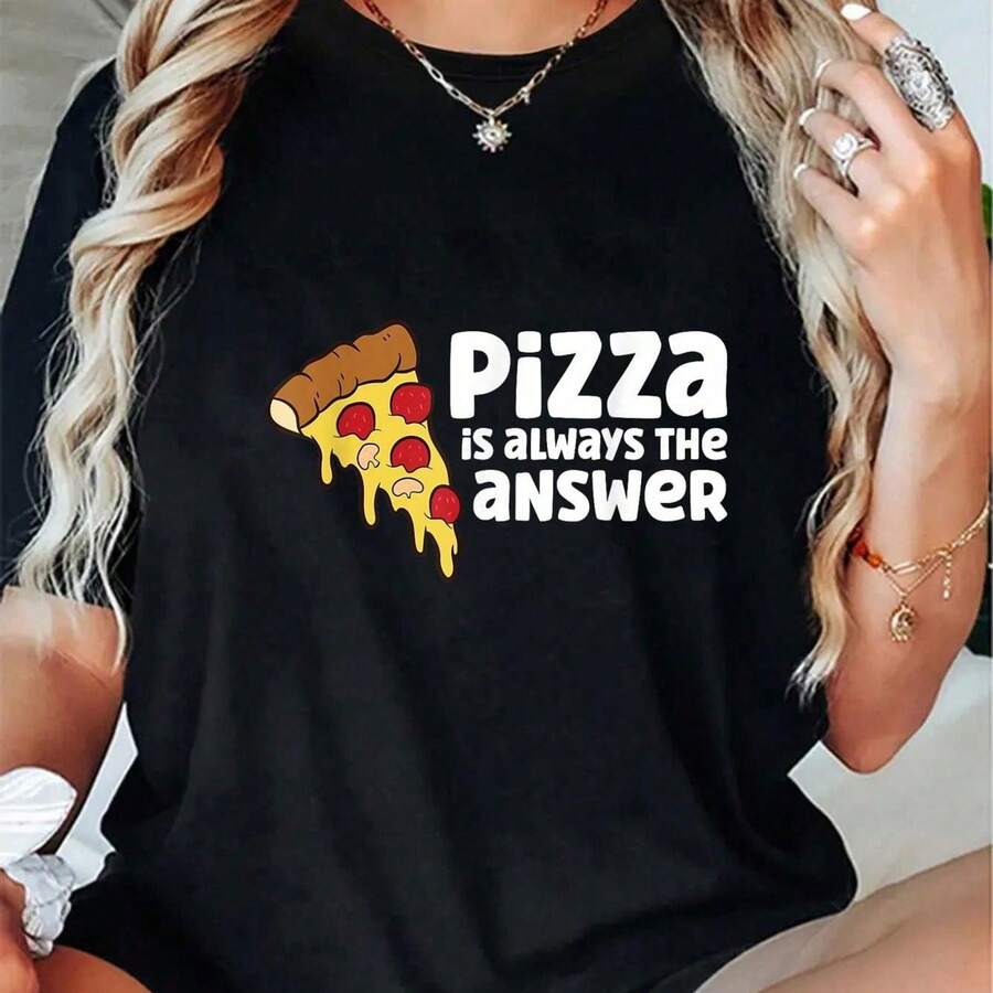 comndo comndo Fun pizza amante Pizza Pizza siempre es la respuesta camiseta - Negro - Ver 1